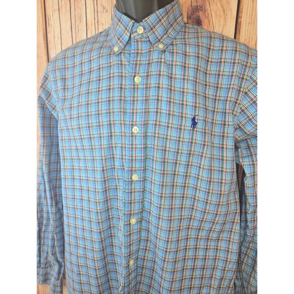 Ralph Lauren Mens Blue Shirt Medium Plaid Long Sleeve Button-Down - Picture 4 of 8